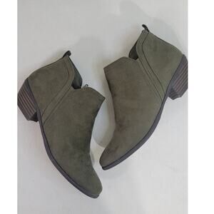 Madeleine Booties Womens Size 8 Olive Green Suede Bootie Zip Up Casual Boho Shoe